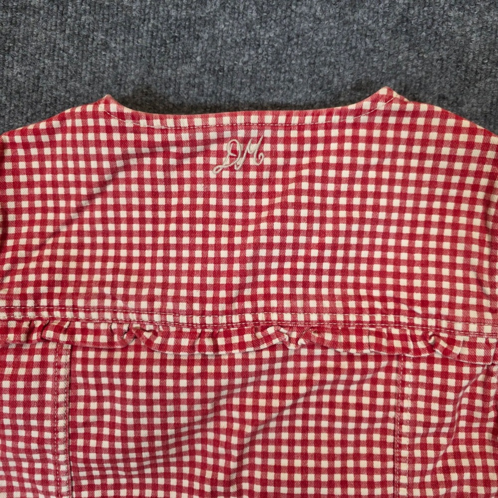 Damson Madder Mari Gilet 14 Red Gingham Ruffle Organic Cotton Button Front NWT - Picture 4 of 11